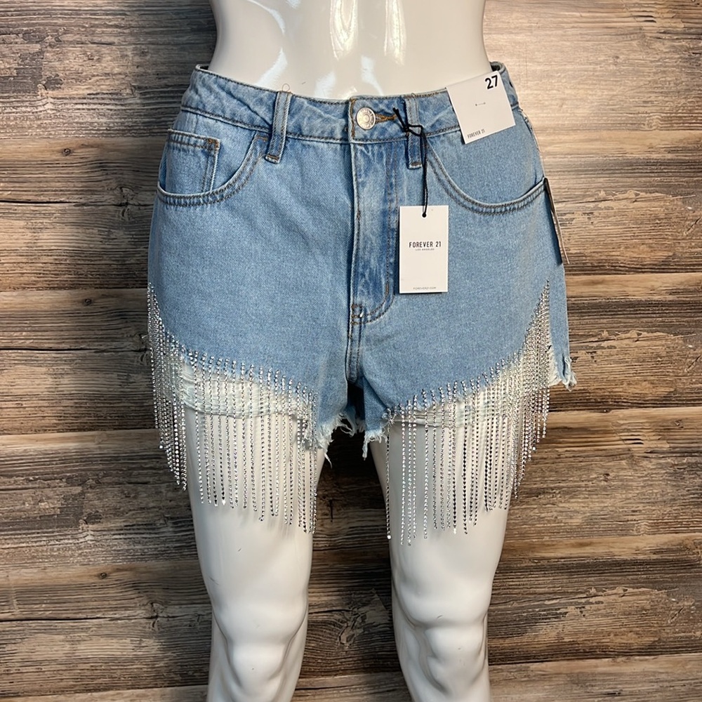 Forever 21 High Rise Light Denim Shorts w/ Jewel Tassels NWT!